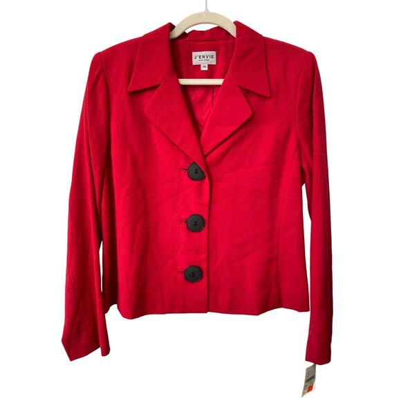 Vintage 90s J'Envie Wool Blazer Jacket Size 10 Red Career Office Deadstock NEW - Picture 1 of 7